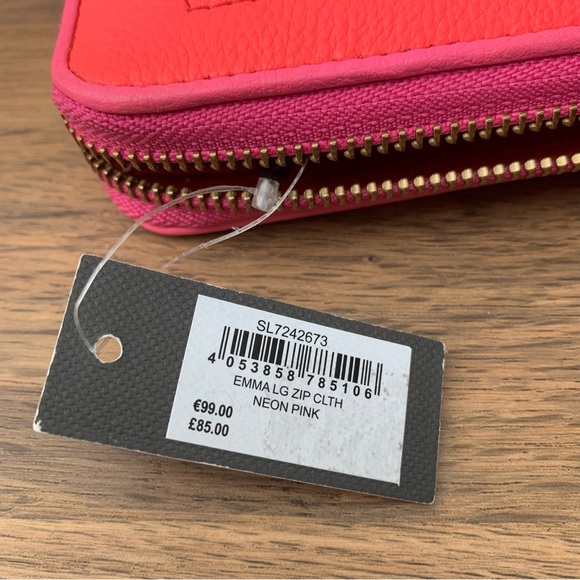 Fossil Emma Google Eye Clutch Leather Hot Pink Zip Wristlet Bag Wallet - Picture 6 of 8